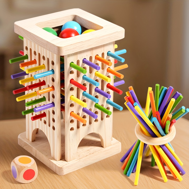 Party Games Kids Indoor - Montessori Ahşap Tahta Oyunu Renkli Çubuklar